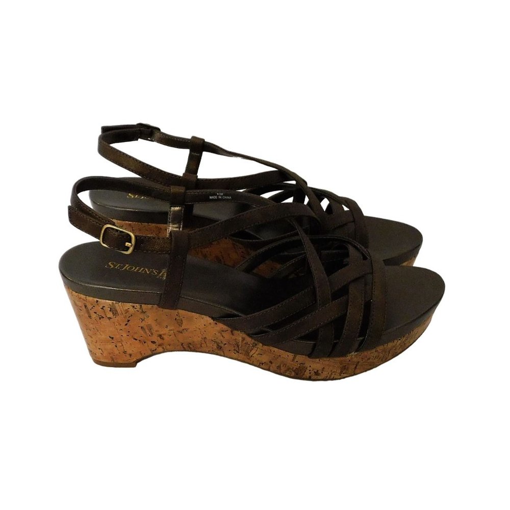 St.Johns Bay Mina Bronze Strappy Wedges Brown Womens Size 8.5 New with Box - Picture 5 of 10
